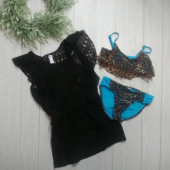 Justice Other - Justice. 2pc swimsuit and cute mesh cover up